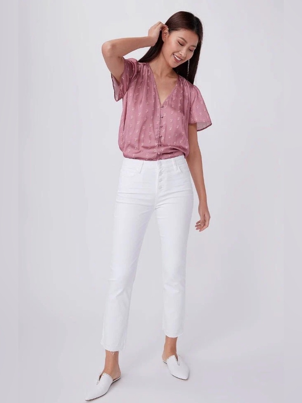 Paige Cindy Crop size 28 in Cool White distress